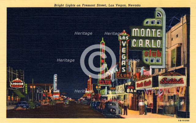 'Brights Lights on Fremont Street, Las Vegas, Nevada', postcard, 1946. Artist: Unknown