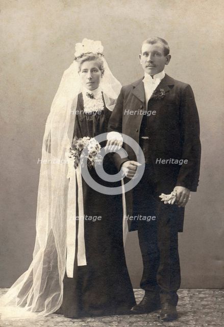 Bridal couple, Landskrona, Sweden, 1910.  Creator: Unknown.