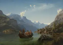 Bridal Procession on the Hardangerfjord, 1848. Creator: Adolph Tidemand