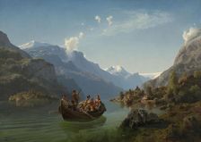 Bridal Procession on the Hardangerfjord, 1848. Creator: Adolph Tidemand