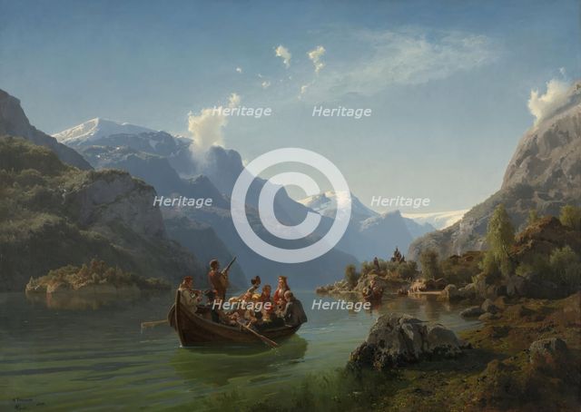 Bridal Procession on the Hardangerfjord, 1848. Creator: Adolph Tidemand.