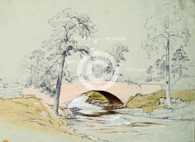 Bridge over River - Rooftops Beyond, c1845. Creator: John Phillip.