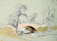 Bridge over River - Rooftops Beyond, c1845. Creator: John Phillip