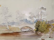 Bridge over River with Mountains Beyond, c1850s. Creator: John Phillip