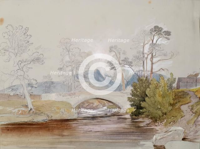 Bridge over River with Mountains Beyond, c1850s. Creator: John Phillip.