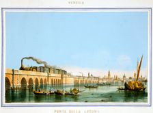 Bridge over the Lagoon, Venice, Italy, c1850. Creator: Giovanni Pividor