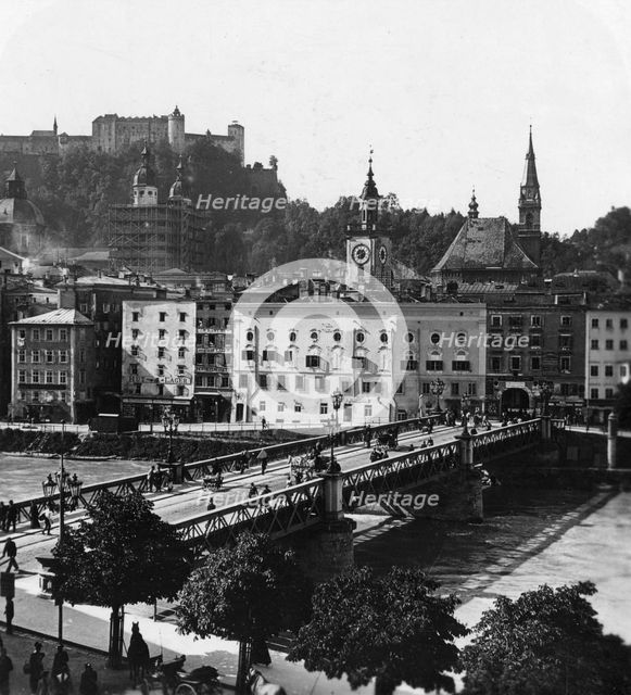 Bridge over the Salzach, Salzburg, Austria, c1900s.Artist: Wurthle & Sons