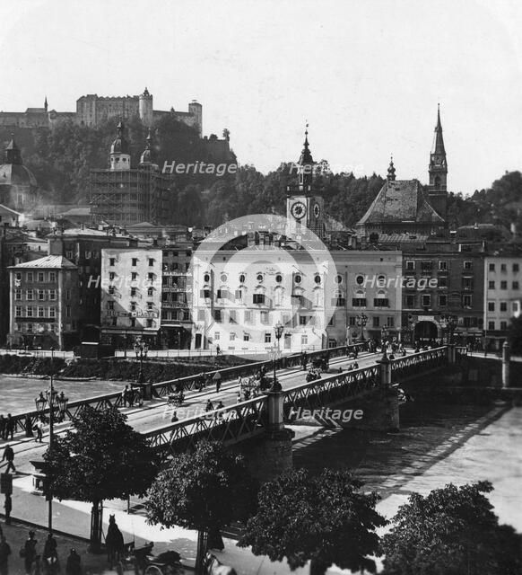 Bridge over the Salzach, Salzburg, Austria, c1900s.Artist: Wurthle & Sons