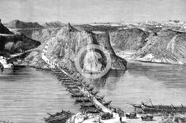Bridge of boats over the Indus at Khushalgarh, Pakistan, 1895. Artist: Unknown
