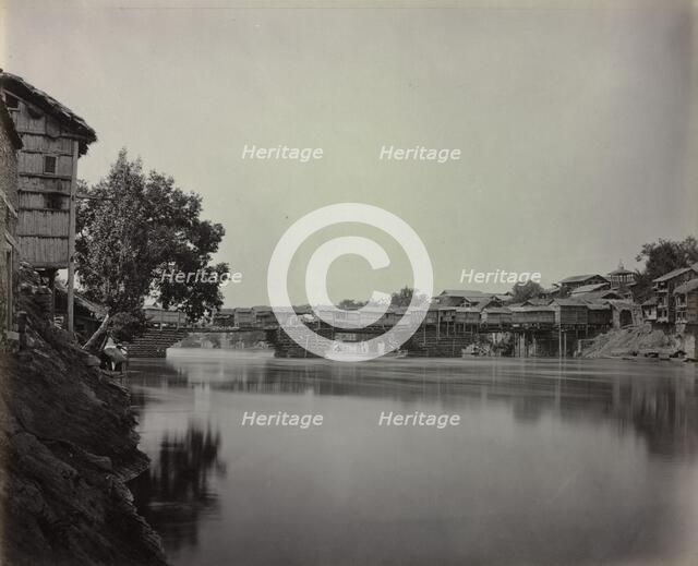 Bridge of Shops, Srinagar, Kashmir, 1864. Creator: Samuel Bourne (British, 1834-1912).