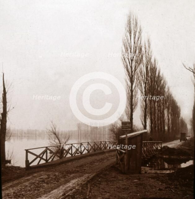 Bridge on the River Ailette, northern France, c1918. Artist: Unknown.