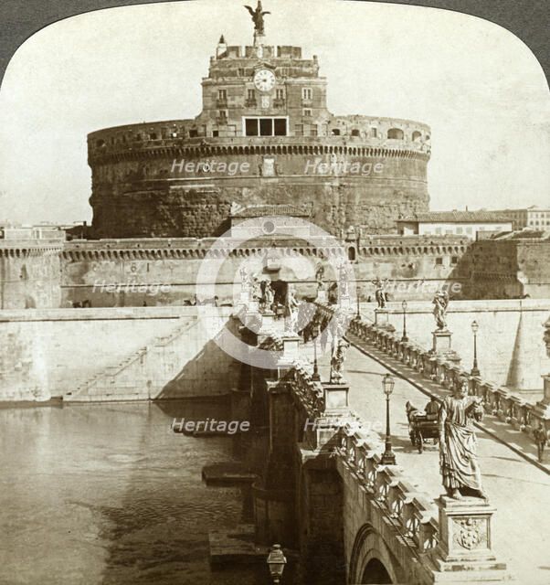 Bridge and Castle of St Angelo, Rome, Italy.Artist: Underwood & Underwood