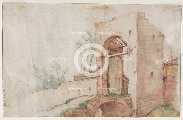 Bridge and Gate (verso), c. 1600. Creator: Abraham Bloemaert (Dutch, 1564-1651).