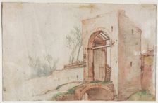 Bridge and Gate (verso), c. 1600. Creator: Abraham Bloemaert (Dutch, 1564-1651)