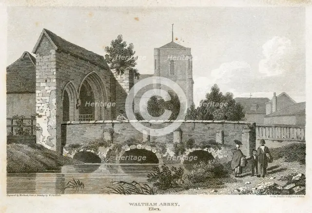 Bridge and gatehouse of Waltham Abbey, Essex, 1800. Artist: Unknown.