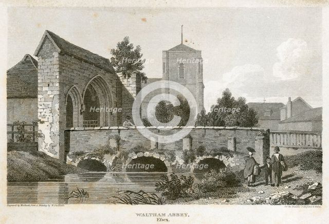 Bridge and gatehouse of Waltham Abbey, Essex, 1800. Artist: Unknown.
