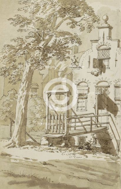 Bridge in front of a house with a stepped gable, c.1783-c.1797. Creator: Johannes Huibert Prins.