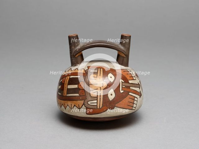 Bridge Vessel Depicting Costumed Ritual Performer with Darts, 180 B.C./A.D. 500. Creator: Unknown.