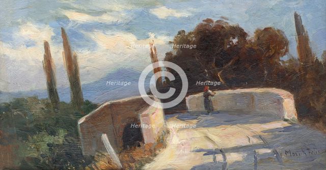 Bridge with cypresses, 1890-1900. Creator: Felicián Moczik.