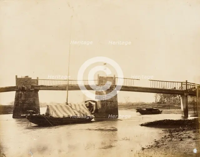 Bridge with Houseboats, China, 1860. Creator: Felice Beato.