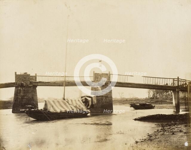 Bridge with Houseboats, China, 1860. Creator: Felice Beato.