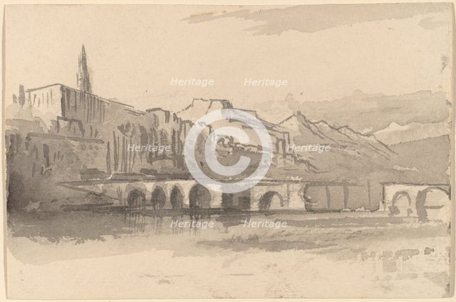 Bridge with Mountains in the Distance (Ventimiglia), 1884/1885. Creator: Edward Lear.