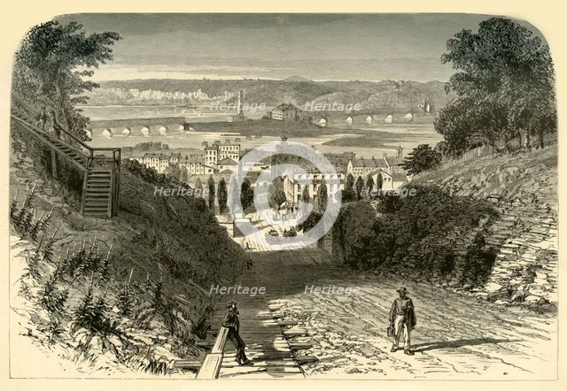 'Bridges on the Mississippi, at Dubuque', 1874.  Creator: John Filmer.