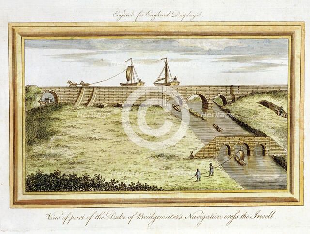 Bridgewater Canal crossing the River Irwell by a viaduct, England. Artist: Unknown