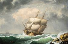 Brig Off the Maine Coast (image 1 of 2), 1851. Creator: Fitz Hugh Lane