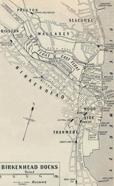 Brikenhead Docks lie on the Cheshire side of the River Mersey 1936