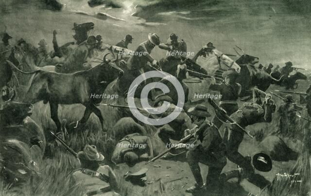 'Brilliant Defence by New Zealanders at Holspruit, February 25, 1902', 1902. Creator: Allan Stewart.