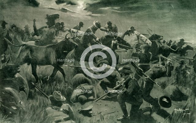 'Brilliant Defence by New Zealanders at Holspruit, February 25, 1902', 1902. Creator: Allan Stewart.