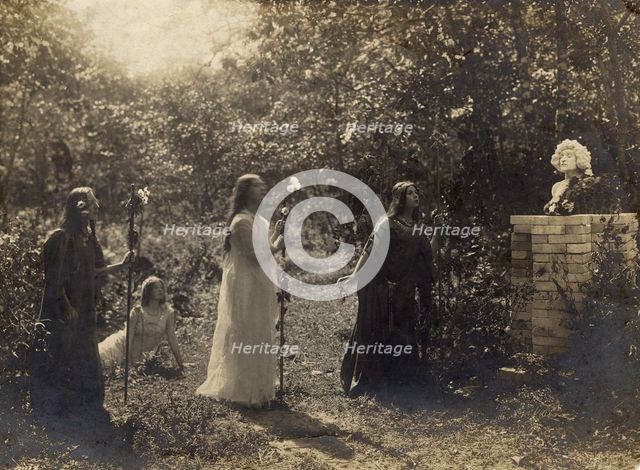 Briner sisters (from right to left) Nina, Maria, sitting on the ground Ekaterina Kornakova, 1914. Creator: Unknown.