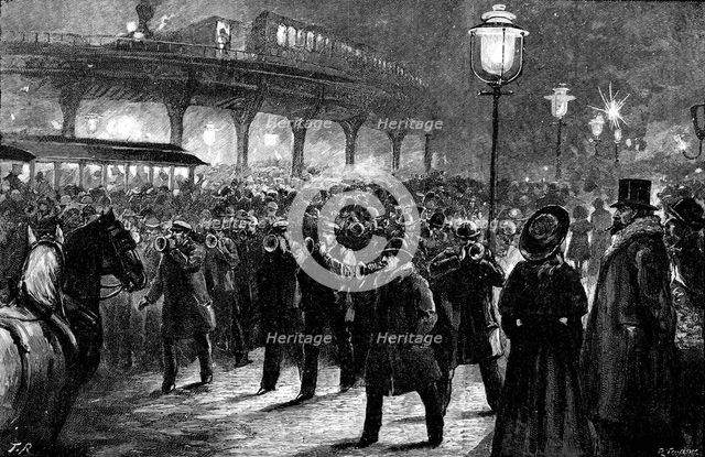 Bringing in the New Year in New York, 1890. Creator: R. Taylor.