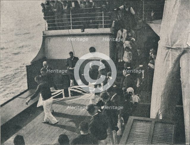 'Bringing the Body on Deck', c1900, (1910). Artist: Unknown.
