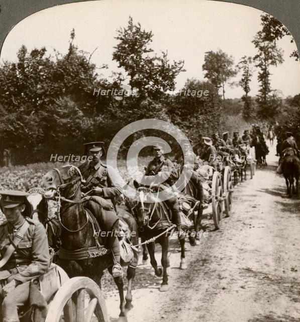 Bringing up reserve ammunition, World War I, 1914-1918.Artist: Realistic Travels Publishers