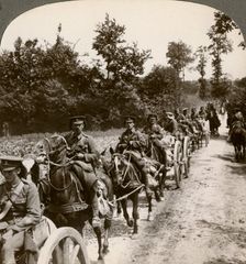 Bringing up reserve ammunition, World War I, 1914-1918.Artist: Realistic Travels Publishers