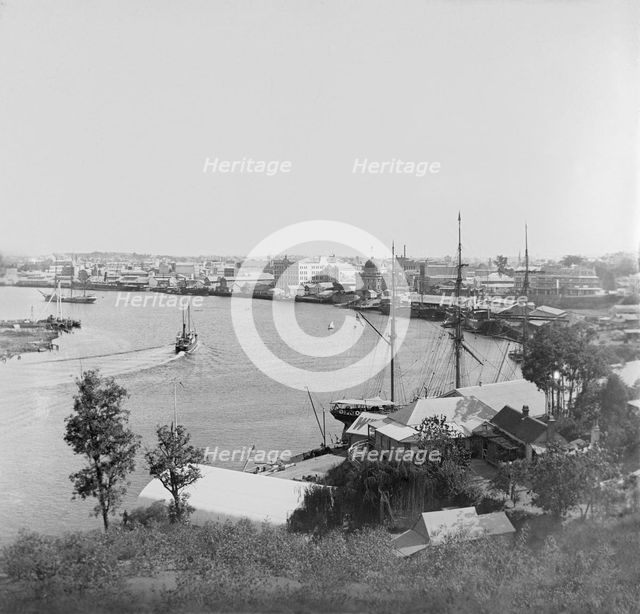Brisbane River, Petrie Bight  with Customs House to the right, 1890. Creator: Robert Augustus Henry L'Estrange.