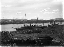 Brisbane River - Victoria Bridge looking North West, steam yacht S.S. Lucinda in the foreground,1906 Creator: Robert Augustus Henry L'Estrange