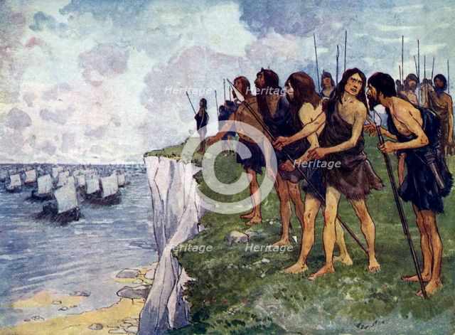 Britons awaiting the imminent arrival of viking ships, c16th century. Artist: Unknown