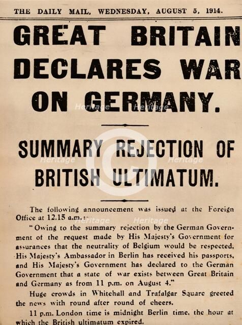 Britain declares war on Germany, 1914 (1935). Artist: Unknown.