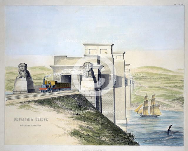 'Britannia Bridge, Anglesey Entrance', Wales, 1849. Artist: George Hawkins