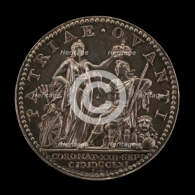 Britannia Crowning the King [reverse], 1761. Creator: Johann Lorenz Natter.