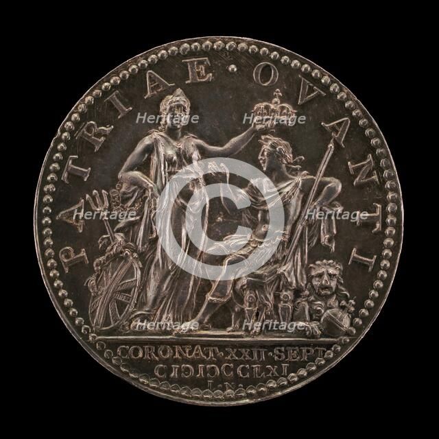 Britannia Crowning the King [reverse], 1761. Creator: Johann Lorenz Natter.