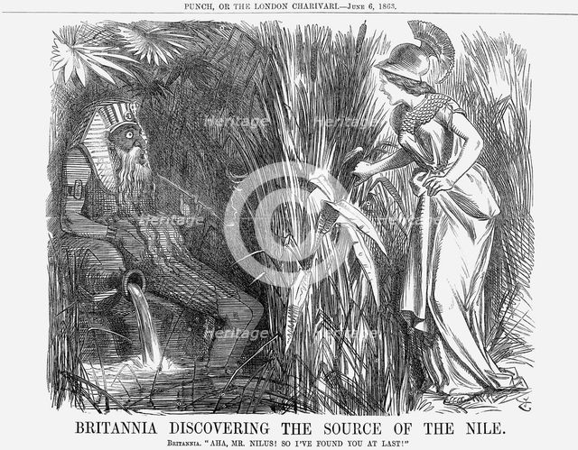 'Britannia Discovering The Source of The Nile', 1863. Creator: John Tenniel.