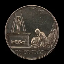 Britannia Grieving before Monument of the Stricken King, Guarded by Pallas [reverse], 1820. Creator: John Marrian