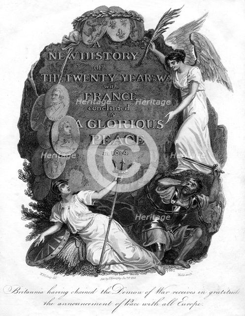 Britannia having chained the demon of war, 1816.Artist: T Wallis