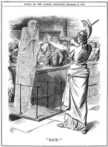 Britannia holding back Cholera at British ports, 1892. Artist: John Tenniel
