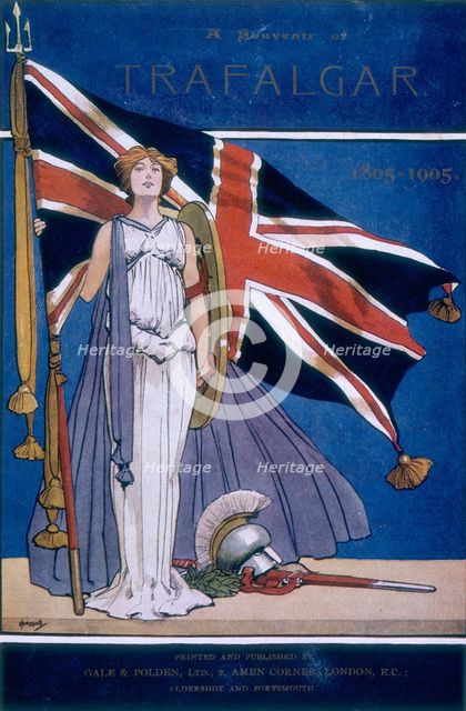 Britannia standing in front of the Union Jack, 1905. Creator: Unknown.