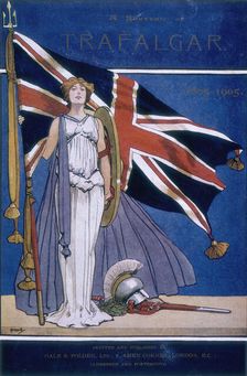 Britannia standing in front of the Union Jack, 1905. Creator: Unknown